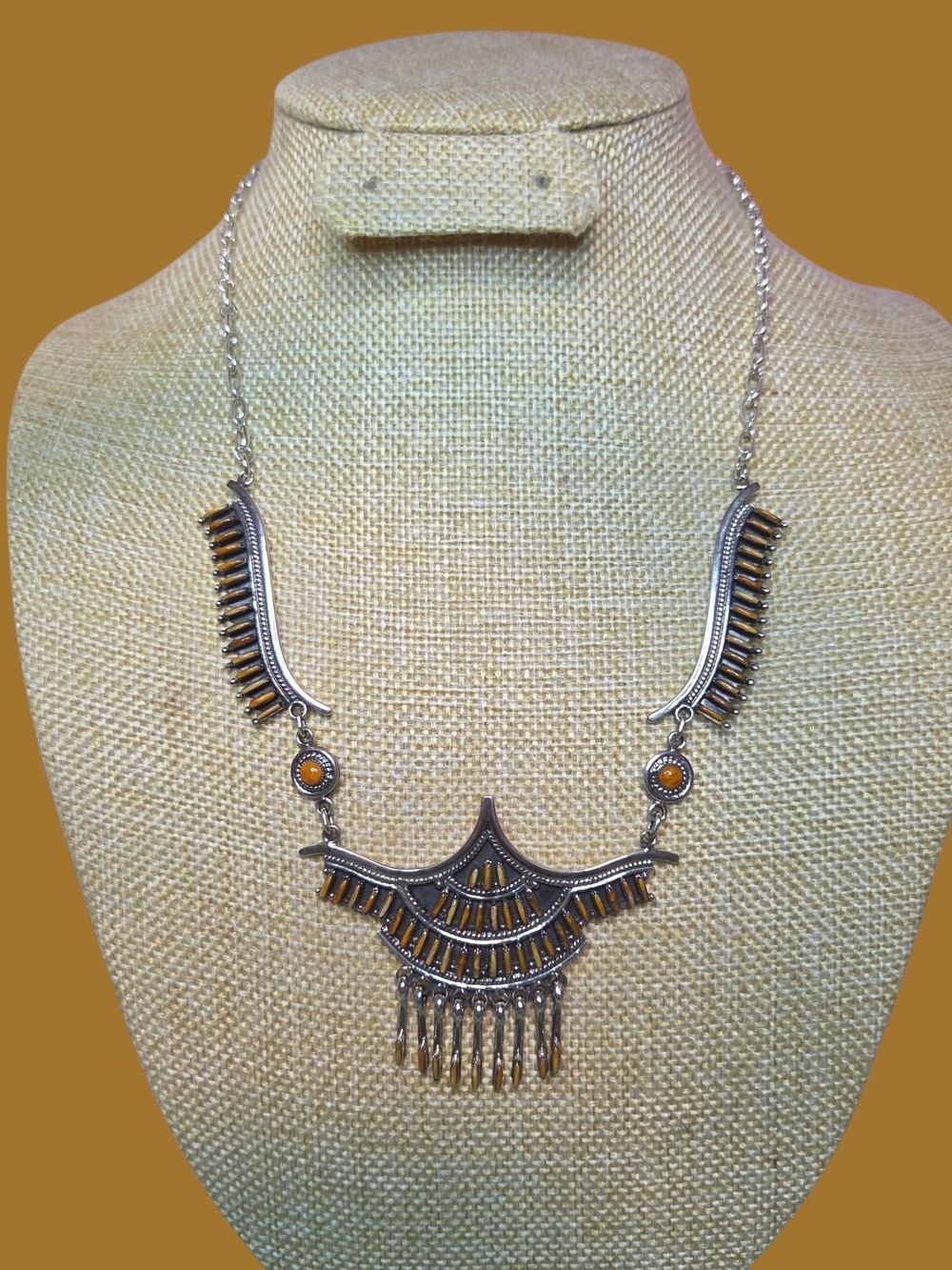 Vintage Boho Sterling Silver Spiny Oyster Fringe Necklace WH